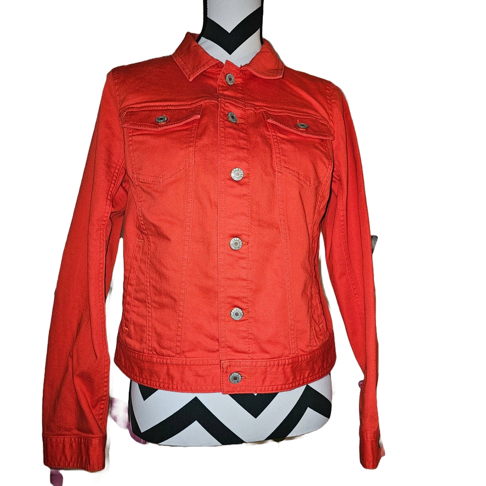 Talbots Red Jean Jacket Cropped Fitted Design